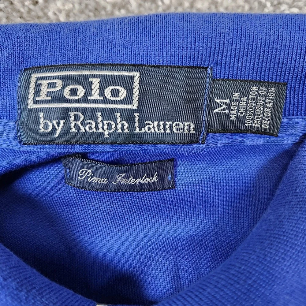 Polo Ralph Lauren Polo Shirt Mens Medium Blue Pima Interlock Classic Pony Logo